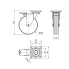 Designer Aluminium Lenk-Rolle mit Bremse, Gummi Lauffläche, Rad Ø 100 mm