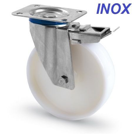 Polyamidrad-Lenkrolle mit INOX Anschraubplatte und Feststeller Ø 100 mm