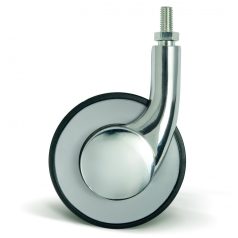   Polyamid (Verchromt) Design Lenk- Rolle mit Gewindezapfen M 10, Lauffläche aus Elastik-Vollgummi Ø 80 mm