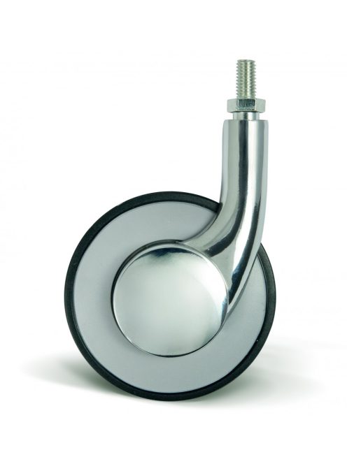 Polyamid (Verchromt) Design Lenk- Rolle mit Gewindezapfen M 10, Lauffläche aus Elastik-Vollgummi Ø 80 mm