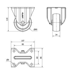 Polyamidrad mit Anschraubplatte Ø 80 mm