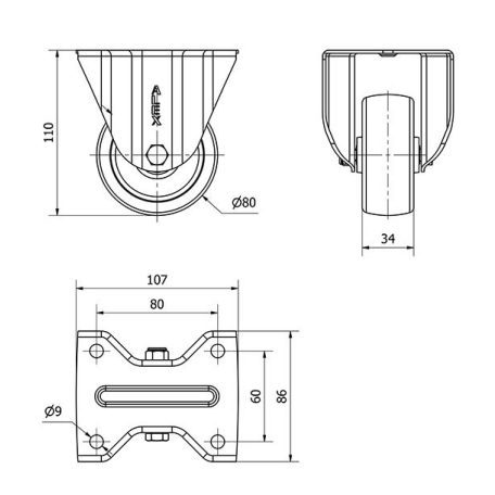 Polyamidrad mit Anschraubplatte Ø 80 mm
