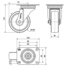 Polyamidrad-Lenkrolle mit Anschraubplatte Ø 100 mm