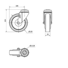 Einkaufswagenrolle mit Rückenloch, Ø 125 mm