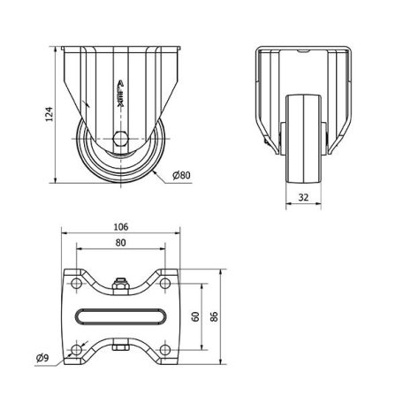 Schwerlast Polyamidrad-Bockrolle mit Anschraubplatte Ø 80 mm