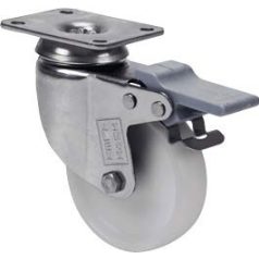   Polyamidrad-Lenkrolle mit INOX Anschraubplatte und Feststeller Ø 100 mm (80 kg Traglast)