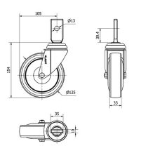 Einkaufswagenrolle mit Zapfen, Ø 125 mm