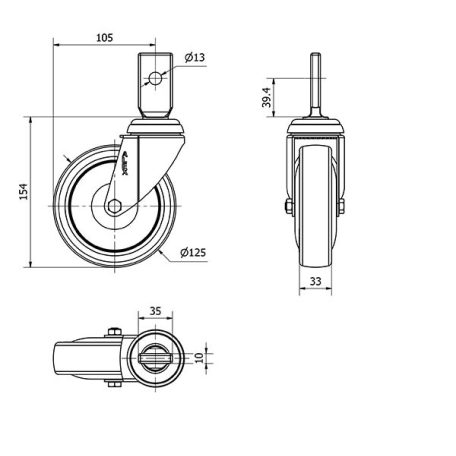 Einkaufswagenrolle mit Zapfen, Ø 125 mm