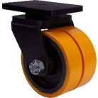 Gusseisen- Doppellenkrolle mit Anschraubplatte, Lauffläche aus Polyurethan, sehr hohe Traglast (4000 kg), Ø 250 mm