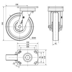   Schwerlast Polyamidrad-Lenkrolle mit Anschraubplatte Ø 200 mm (1350 kg)