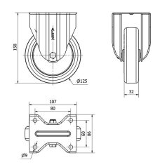   Polyamidrolle mit Anschraubplatte, Lauffläche aus Polyurethan Ø 125 mm