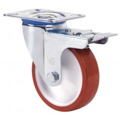   Polyamid- Lenkrolle mit Feststeller und Anschraubplatte, Lauffläche aus Polyurethan Ø 125 mm