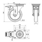 Polyamid- Lenkrolle mit Feststeller und Anschraubplatte, Lauffläche aus Polyurethan Ø 125 mm