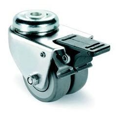   Vollgummi-Doppel-Rolle mit Feststeller, Zapfenloch Ø 10,2mm, Ø 75 mm, 100 kg