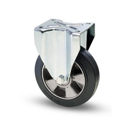 Aluminiumrolle mit Anschraubplatte, Lauffläche aus Elastik-Vollgummi, hohe Traglast Ø 200 mm (500 kg)