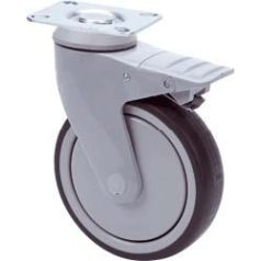   Polyamid Design Lenk- Rolle mit Feststeller und Anschraubplatte, Lauffläche aus Elastik-Vollgummi Ø 100 mm