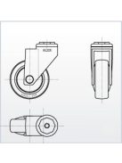 Polyamid Design Lenk- Rolle mit Zapfenloch Ø 12mm, Lauffläche aus Elastik-Vollgummi Ø 100 mm