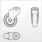 Polyamid Design Lenk- Rolle mit Zapfenloch Ø 12mm, Lauffläche aus Elastik-Vollgummi Ø 100 mm