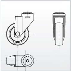   Polyamid Design Lenk- Rolle mit Zapfenloch Ø 12mm, Lauffläche aus Elastik-Vollgummi Ø 100 mm
