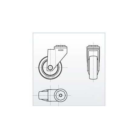 Polyamid Design Lenk- Rolle mit Zapfenloch Ø 12mm, Lauffläche aus Elastik-Vollgummi Ø 100 mm