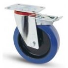 Polyamid- Lenkrolle mit Feststeller und Anschraubplatte, Lauffläche aus Elastik-Vollgummi Ø 80 mm