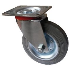   Stahlblech- Lenkrolle mit Anschraubplatte, Lauffläche Grau aus Vollgummi Ø 100 mm