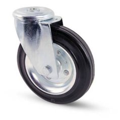   Stahlblech- Lenkrolle mit Rückenloch, Lauffläche aus Vollgummi Ø 125 mm