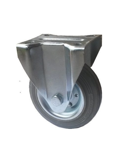 Stahlblechrolle mit Anschraubplatte, Lauffläche Grau aus Vollgummi Ø 125 mm