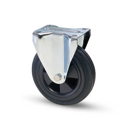 Stahlblechrolle mit Kunststoff-Felge und Anschraubplatte, Lauffläche aus Vollgummi