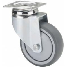   Polypropylen Lenk- Rolle mit Staubschutz und Anschraubplatte, Lauffläche aus Elastik-Vollgummi Ø 100 mm