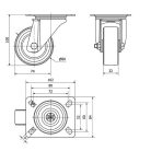 Polypropylen Lenk- Rolle mit Anschraubplatte, Lauffläche aus Elastik-Vollgummi Ø 80x32 mm