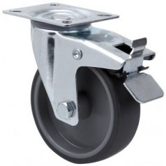   PolypropylenLenk- Rolle mit Feststeller und Anschraubplatte, Lauffläche aus Elastik-Vollgummi Ø 80x32 mm