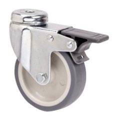   Polypropylen Lenk- Rolle mit Rückenloch und Feststeller, Lauffläche aus Elastik-Vollgummi Ø 60 mm